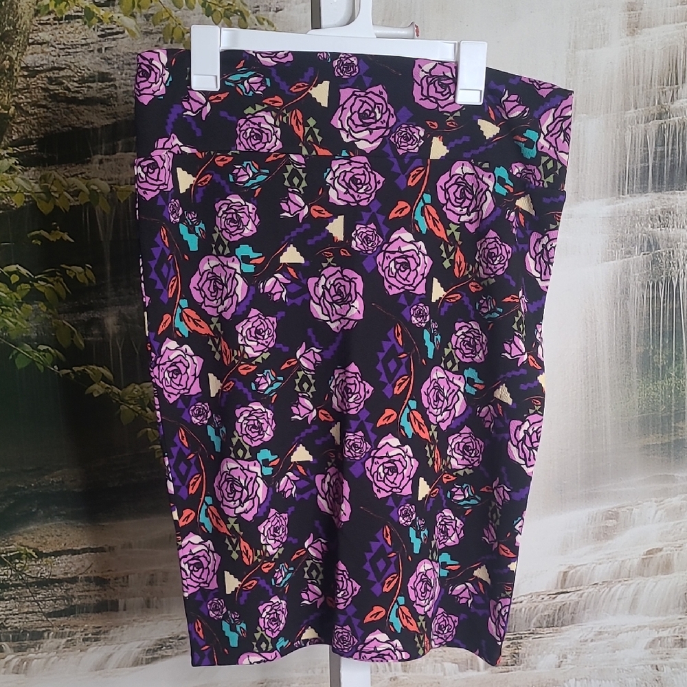 LuLaRoe Womens XL Purple Black Pencil Comfy Vibrant Skirt Casual